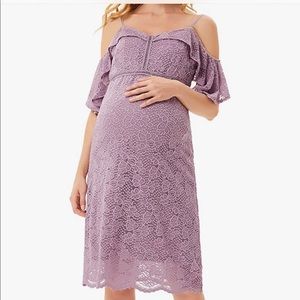Off Shoulder Ruffle Sleeve Lace Maternity  Dress